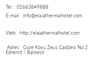 Elaia Termal Otel iletiim bilgileri